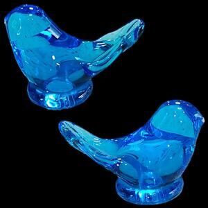 Pair of Vintage Leo Ward Glass Bluebird Of Happiness 1991 Signed by Artist